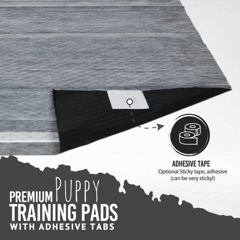 Bulldoglogy Carbon Black Puppy Pee Pads with Adhesive Tape, Large Charcoal Housebreaking Pads (24x24, 100-Count)