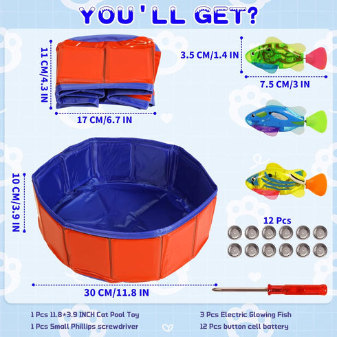 3 Swimming Swimming uniro Cat Pool Toy with Fishes - LED Fish Toys for Cats Robo Fish with Flashing Lights- Foldable