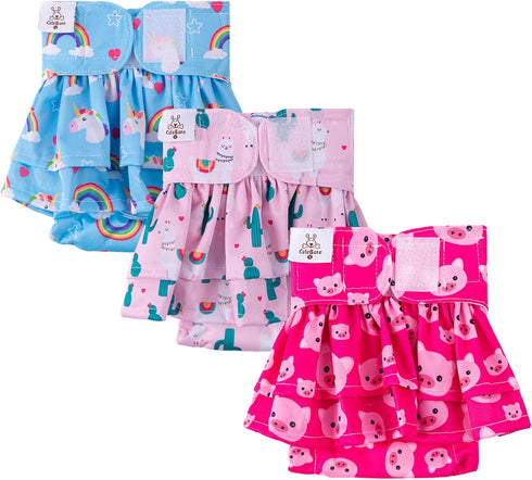 3 Pack QBD01XS CuteBone Female Dog Diapers with Skirts Reusable Puppy Dresses Pants for Heat Cycle Period