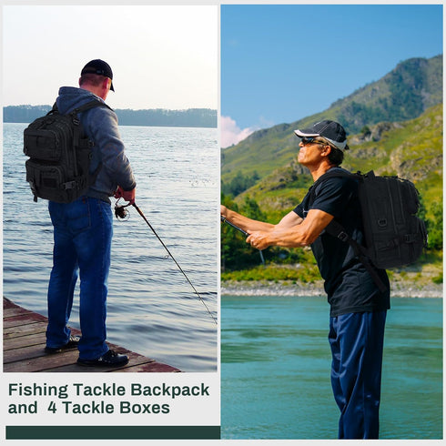 Fishing Tackle Backpack with Rod Holders and 4 Tackle Boxes, Water Resistant Storage Bag for Men
