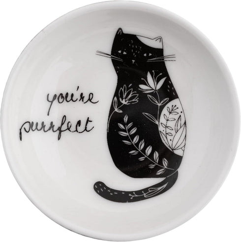 Karma Boho Ring Bowl, Black and White Decorative Ceramic Trinket Tray, Jewelry Dish for Rings