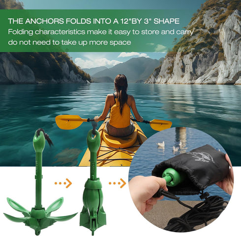 Kayak Anchor, Folding Boat Anchor for Kayaks, Canoes, SUP, with 40ft Tow Rope and Carrying Bag