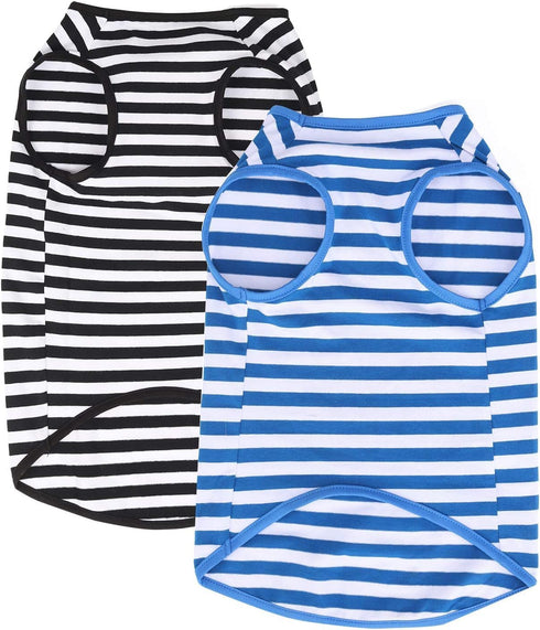 WEONE Striped Cotton Dog Shirt, Breathable Soft Basic Clothes for Small Medium Large Boy Girl Dogs, Black Blue L