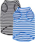 WEONE Striped Cotton Dog Shirt, Breathable Soft Basic Clothes for Small Medium Large Boy Girl Dogs, Black Blue L