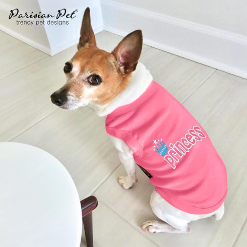 Parisian Pet Dog T-Shirt - Pink Sleeveless Vest with 'Princess' Embroidery - Machine Washable for Small Dogs - S