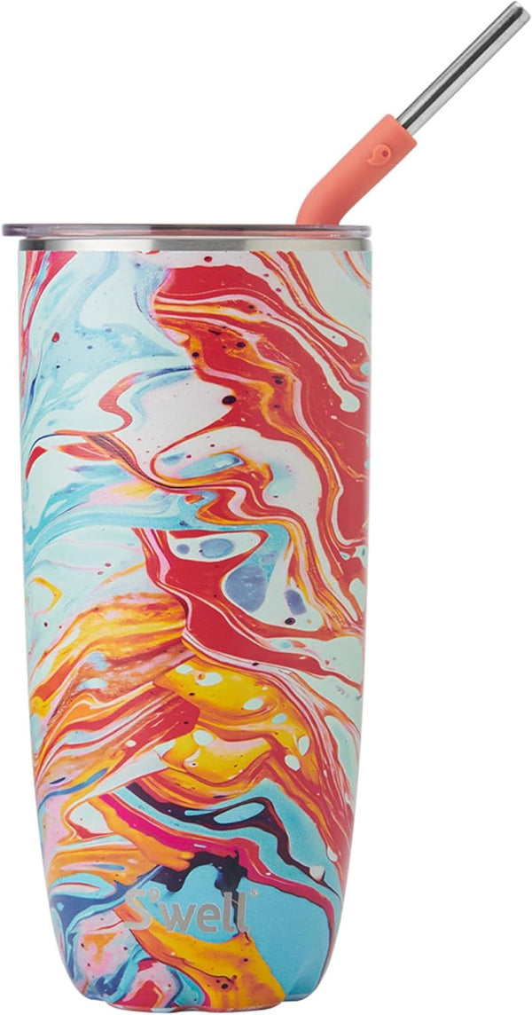 S'well Stainless Steel Tumbler with Straw, 24oz Marble Swirl, Triple Layered Vacuum Insulated Container