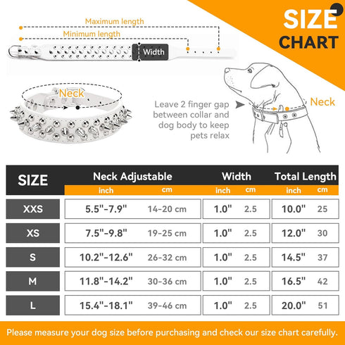 Spiked Dog Collar - White Soft PU Leather with Funny Mushrooms, Rivet Spike Studded Adjustable Collar for Dogs