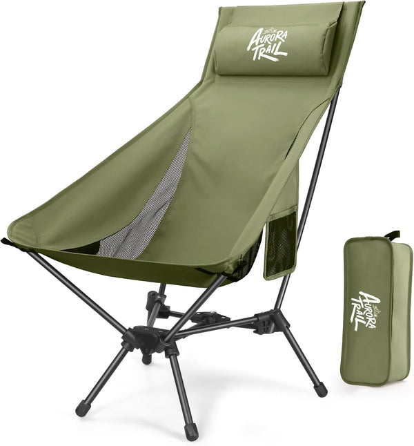 AuraroTrail AuroraTrail High Back Folding Camping Chair with Pillow Lightweight Portable Outdoor Chair