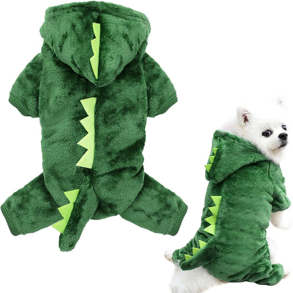 Idepet Dog Clothes Small Pet Costume Halloween Dinosaur Shark Costume, Funny Apparel for Party (S, Green-Dinosaur)