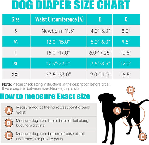 (3 Pack) Leekalos Reusable Washable Dog Diapers Female - Highly Absorbent Doggie Diapers - Size Adjustable Puppy Diaper