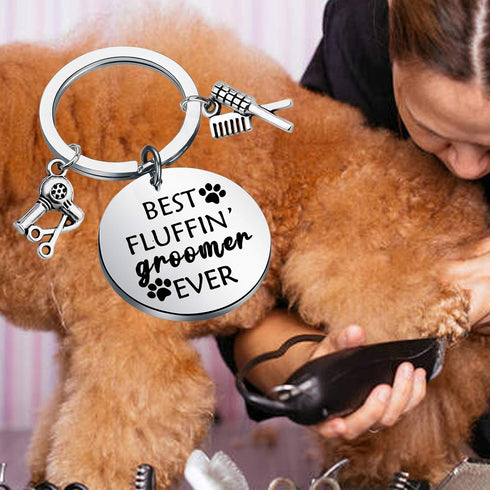 Dog Groomer Jewelry Gift - Best Fluffin' Groomer Ever Keychain for Pet Groomers