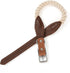 Mile High Life Rope Dog Collar | Durable Braided Cotton Rope Collars | Genuine Leather with Metal Pin Buckle (Beige)