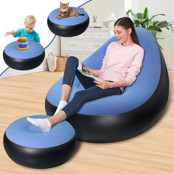 SeaSlep Inflatable Chair with Ottoman, Inflatable Couch for Adults with Flocked Surface,