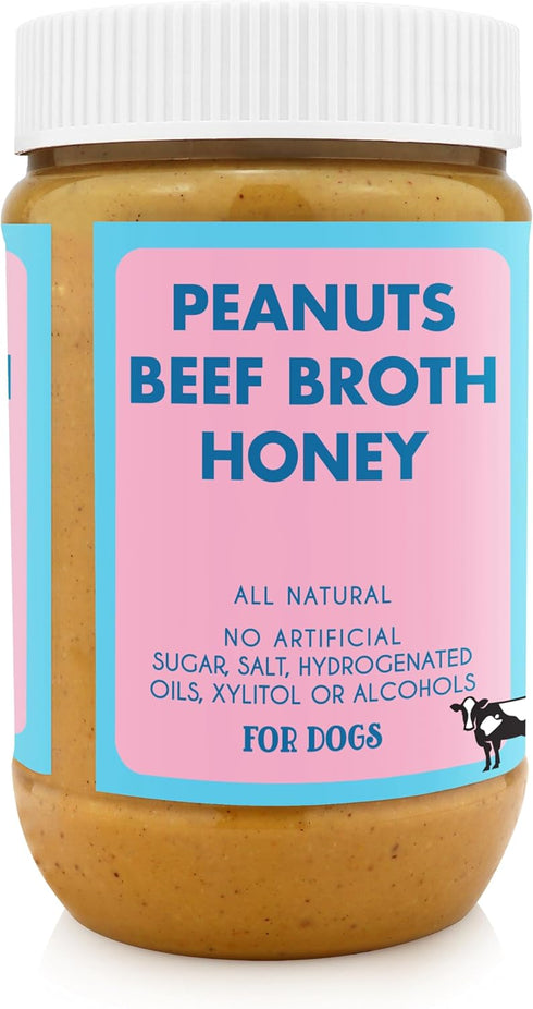 100% (17oz) BUDDY BUDDER Beef Broth, Natural Dog Peanut Butter, Healthy Peanut Butter, Stuff in Toy, Dog Pill Pocket