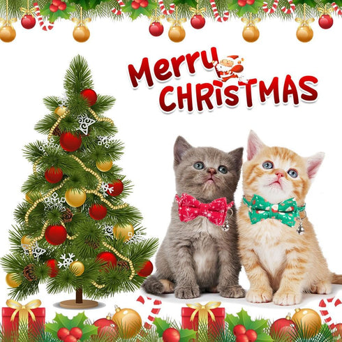 ADOGGYGO Christmas Cat Collar Breakaway with Bowtie Bell - 2 Pack Santa Snowflake Xmas Kitten Collar with Removable