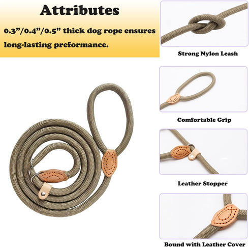 Adjustable Heavy Duty Dog Slip Lead and Snap Hook Leash, 2/5" x 5 FT Braided Rope for Large Medium Dogs