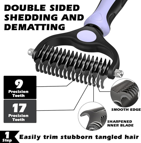 Augwind 3PCS Self Cleaning Slicker Brush & Pet Grooming Rake & Flea Comb for Dogs,Cats and Horses | Double-Sided