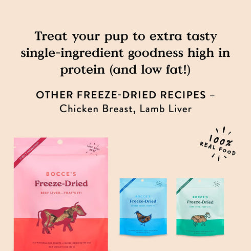 Bocce's Bakery Beef Liver Freeze-Dried Treats, 3 oz, All-Natural, Made in USA