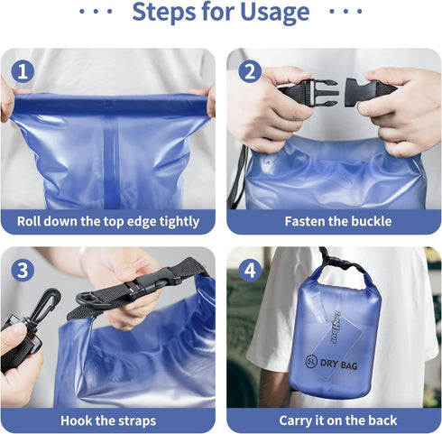 Waterproof Dry Bag with Roll Top, Transparent Storage Bag - 2L/5L/10L/20L for Traveling, Swimming, Kayaking