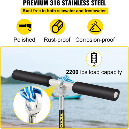 VEVOR 18" 36" Length Sand Anchor Auger, Galvanized Carbon Steel Slide Anchor for Beach and Sandbar