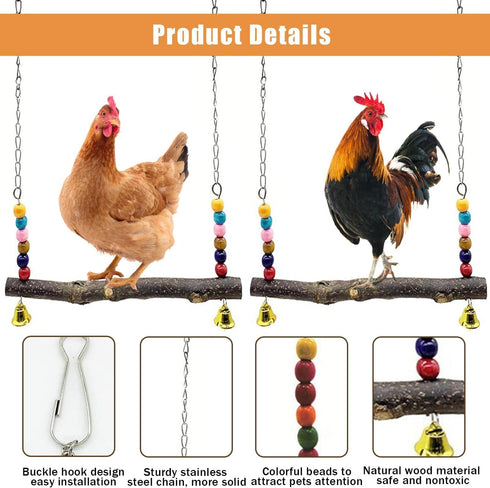 Chicken Bird Swing,Chicken Perch,Natural Wooden Swing Toys,Wood Stand for Chick,Safe and Relief of Stress,Chicken Coop