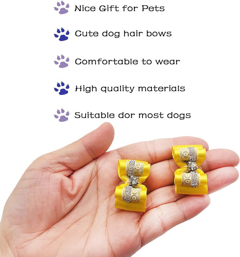 PET SHOW 20pcs/10pairs Bling Small Dogs Hair Bows with Rubber Bands for Grooming Accessories