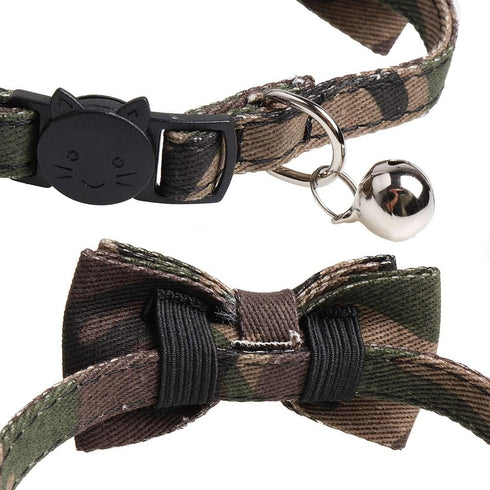 Cat Collar Bowtie with Bell, Quick Release Buckle Safety Breakaway Collar for Kittens (6.8-10.8in) - Camouflage 2