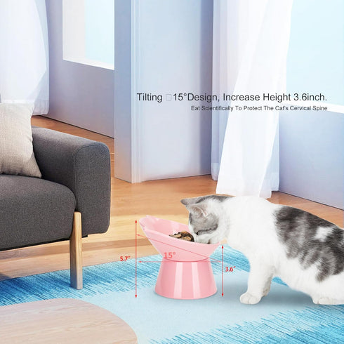 Detachable Elevated Cat Bowls, 15° Tilted Raised Anti-Vomiting Cat Food Dishes, Adjustable for Adult Kittens