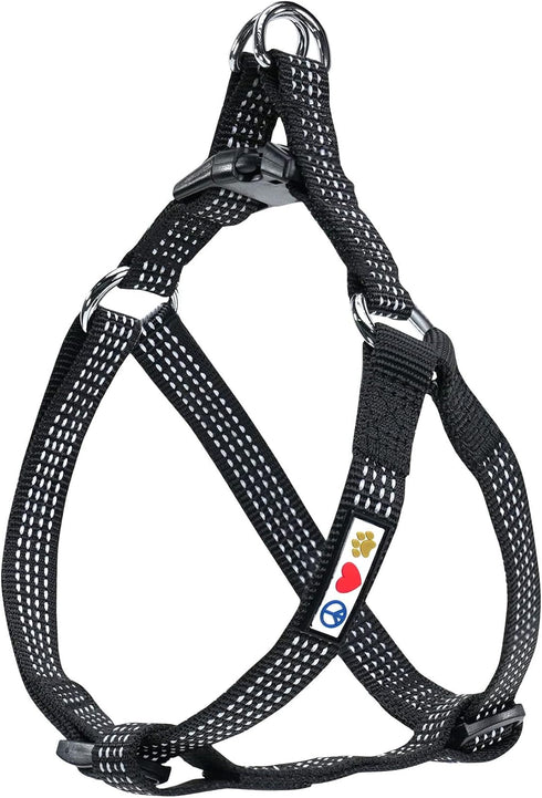 Pawtitas Dog Harness - Medium Size, Black, Adjustable, Reflective Vest for Senior Dogs and Puppies