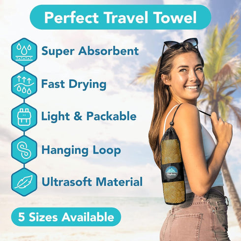 Backpacking, Youphoria Microfiber Travel Towel Fast Drying Lightweight - Quick Dry Towel for Camping, Beach, Hiking