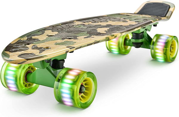 Hurtle Standard Mini Cruiser Skateboard - 6'' PP Deck, Complete Double Kick Board with LED Light Wheels