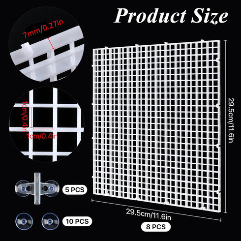 8 Pcs Aquarium Fish Tank Divider, Plastic Egg Crate Isolation Board with 10 Pcs Suction Cups, 11.8 × 11.8 in