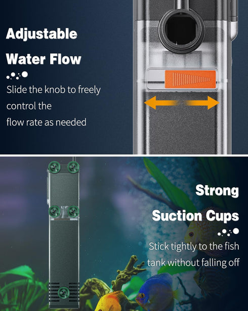 Pawfly Internal Aquarium Filter, 160 GPH Water Pump, Quiet Submersible Bio Sponge Filter