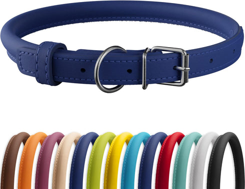 CollarDirect Rolled Leather Dog Collar, Soft Padded Round Puppy Collar, Handmade Genuine Leather for Small, Large Dogs,