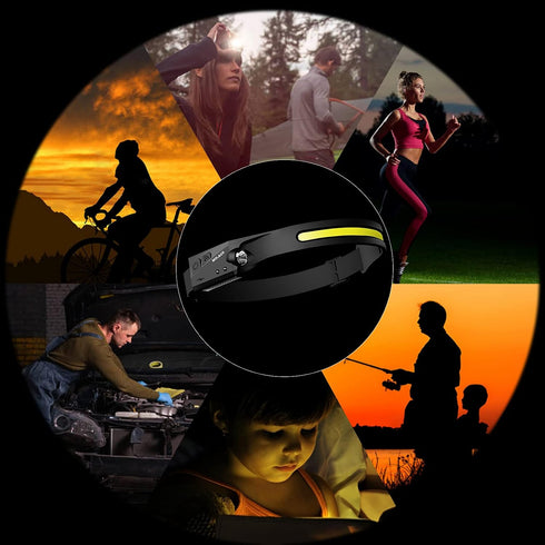 Rechargeable Headlamp, 230° Wide Beam LED Head Lamp with Motion Sensor, 5 Modes for Outdoor Camping Headlight