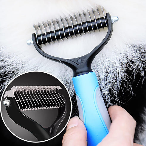 Double Sided Undercoat Rake Comb - Pet Grooming Tool for Dog and Cat Shedding, Dematting, Flea Comb Set (Blue/16 tooth)