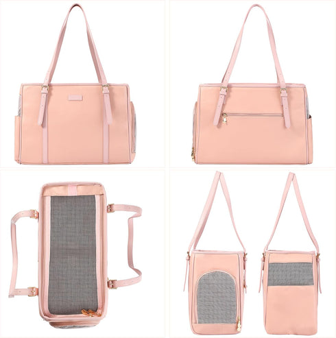 Lasaviin Fashion Dog Purse Pet Carrier Leather Bag for Small Dogs Cats Puppy, Portable Tote Bag Airline Approved