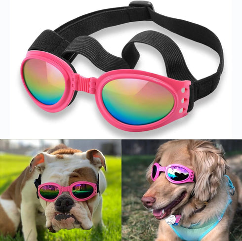 QUMY Dog Sunglasses - Goggles for Medium Large Breed Dogs, Pink, with Adjustable Strap for Protection