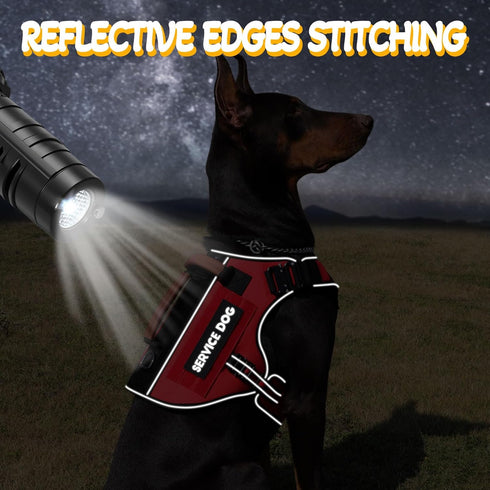 Service Dog Vest - HEYCAHVA Tactical Harness, Full Metal Buckles, Reflective No Pull Vest for Large Medium Dogs (Red, L)