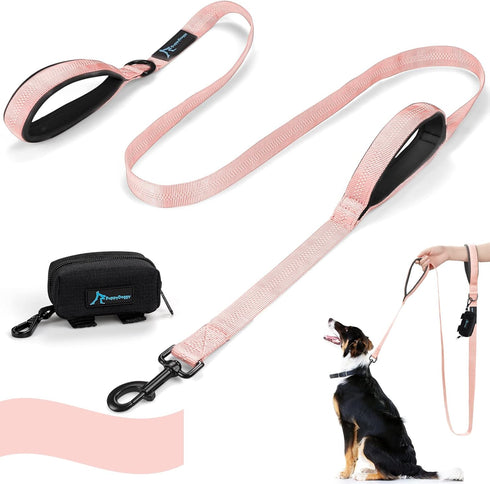 PuppyDoggy Dog Leash for Large Medium Dogs, 6 ft Reflective Stitching with 2 Traffic Padded Handles for Training