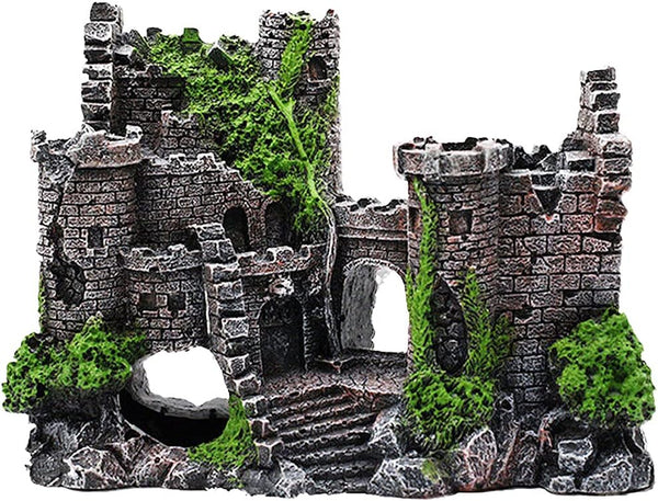 Ancient Castle Design Resin Aquarium Decoration, Stone Cave Hide House for Betta, Shrimp, Turtle