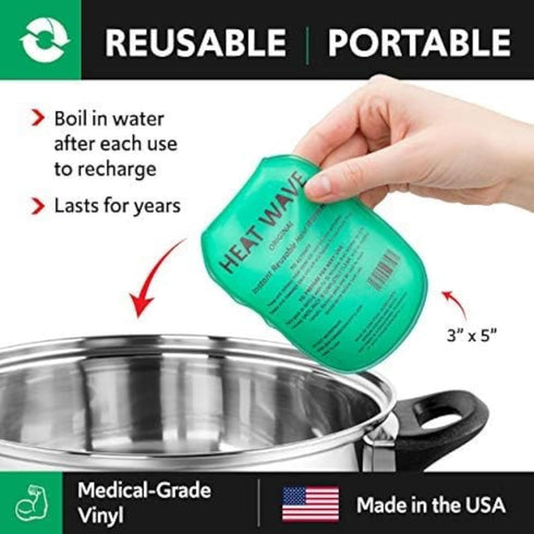 Heat Wave 3x5 Reusable Click Instant Heat Hand Warmer, Small Green, 4 Pack