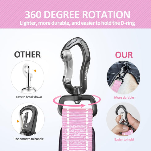 IOKHEIRA Dog Leash for Large Dogs - Adjustable Bungee Leash with Car Seatbelt, 4-6 FT for Medium Dogs, Pink