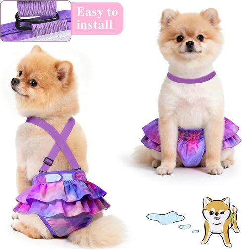 Idepet 3 Pack Female Dog Diapers with Suspender Detachable, Tie Dye Washable Reusable Girl Doggie Diapers Skirts
