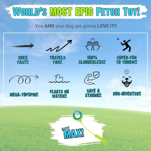 Gitit MAX! - Launcher + Ring, Epic Fetch Dog Toy for Medium to Large Dogs, Slobberless/Clean Hands Loading