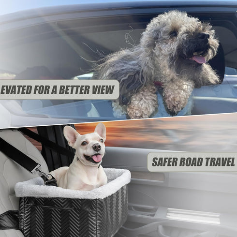 20lbs, Leather Dog Car Seat for Small Dogs Under Dog Booster Seat with Metal Frame Construction Double-Layer Oxford