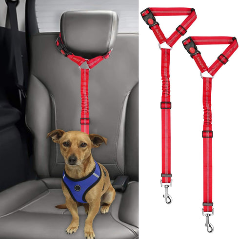 BWOGUE 2 Packs Dog Cat Safety Seat Belt Strap - Adjustable Nylon Fabric Restraints for Vehicle Seatbelts Harness