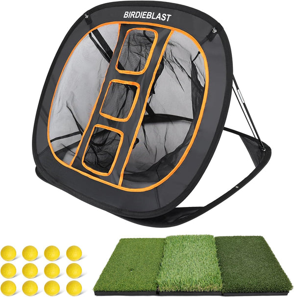Golf Chipping Net with Tri-Turf Hitting Mat, Indoor/Outdoor Practice for Accuracy and Target Training