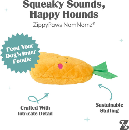 ZippyPaws NomNomz - Dog Squeaky Toys to Keep Them Busy, Funny Food Plush for Small & Medium Dogs, Cute Stuffed Puppy