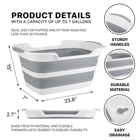 Gigco21 Collapsible Pet Bathtub with Water Drainage Hole and Plug - Foldable Plastic Basket, Wash Basin, Washing
